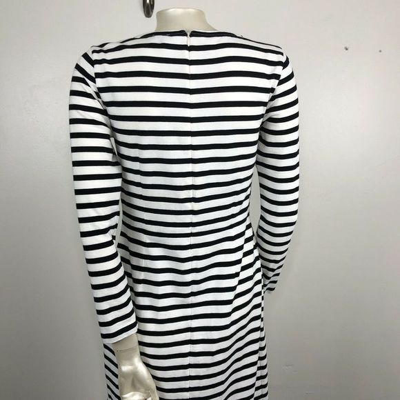 J.Crew Striped Midi Dress Long Sleeve Black Ivory - Picture 6 of 8